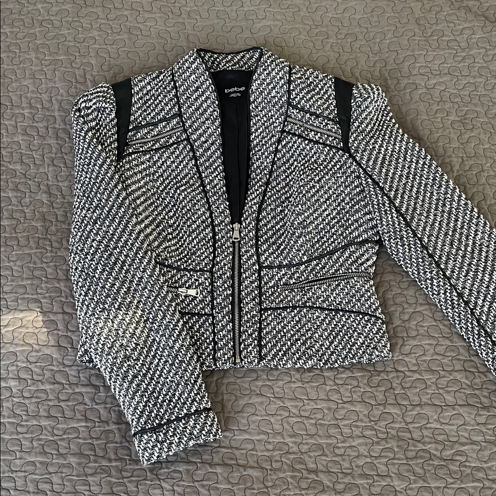 Bebe Black and White Tweed Blazer
